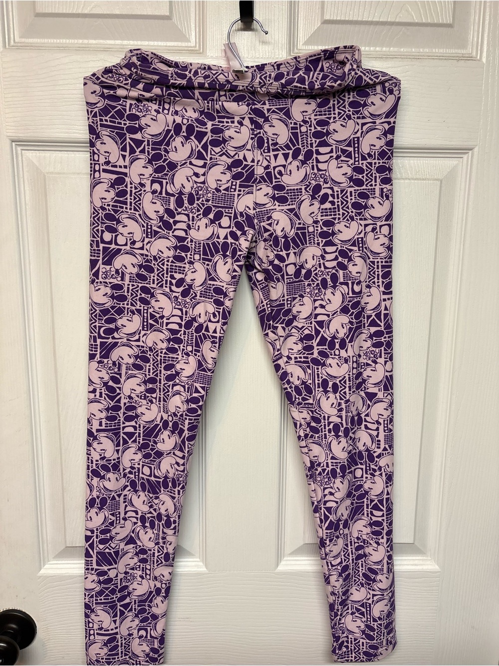 LuLaRoe Purple Leggings with Light Pink Character Print